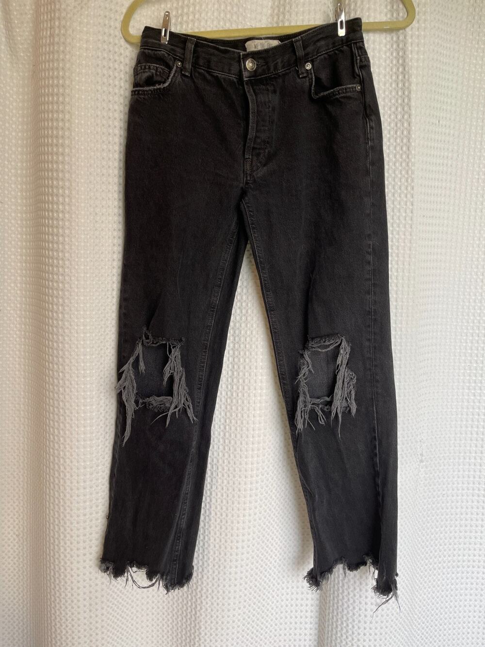 We The Free Maggie Womens 24 Straight Leg Jeans Black Distressed Raw Hem